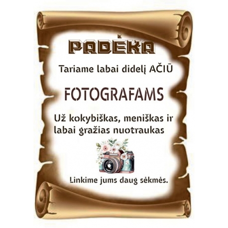 PADĖKA FOTOGRAFAMS