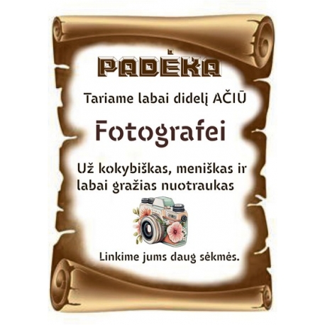 PADĖKA FOTOGRAFEI
