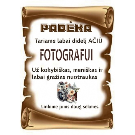 PADĖKA FOTOGRAFUI