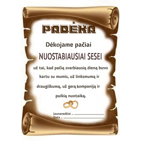 PADĖKA NUOSTABIAUSIAI SESEI